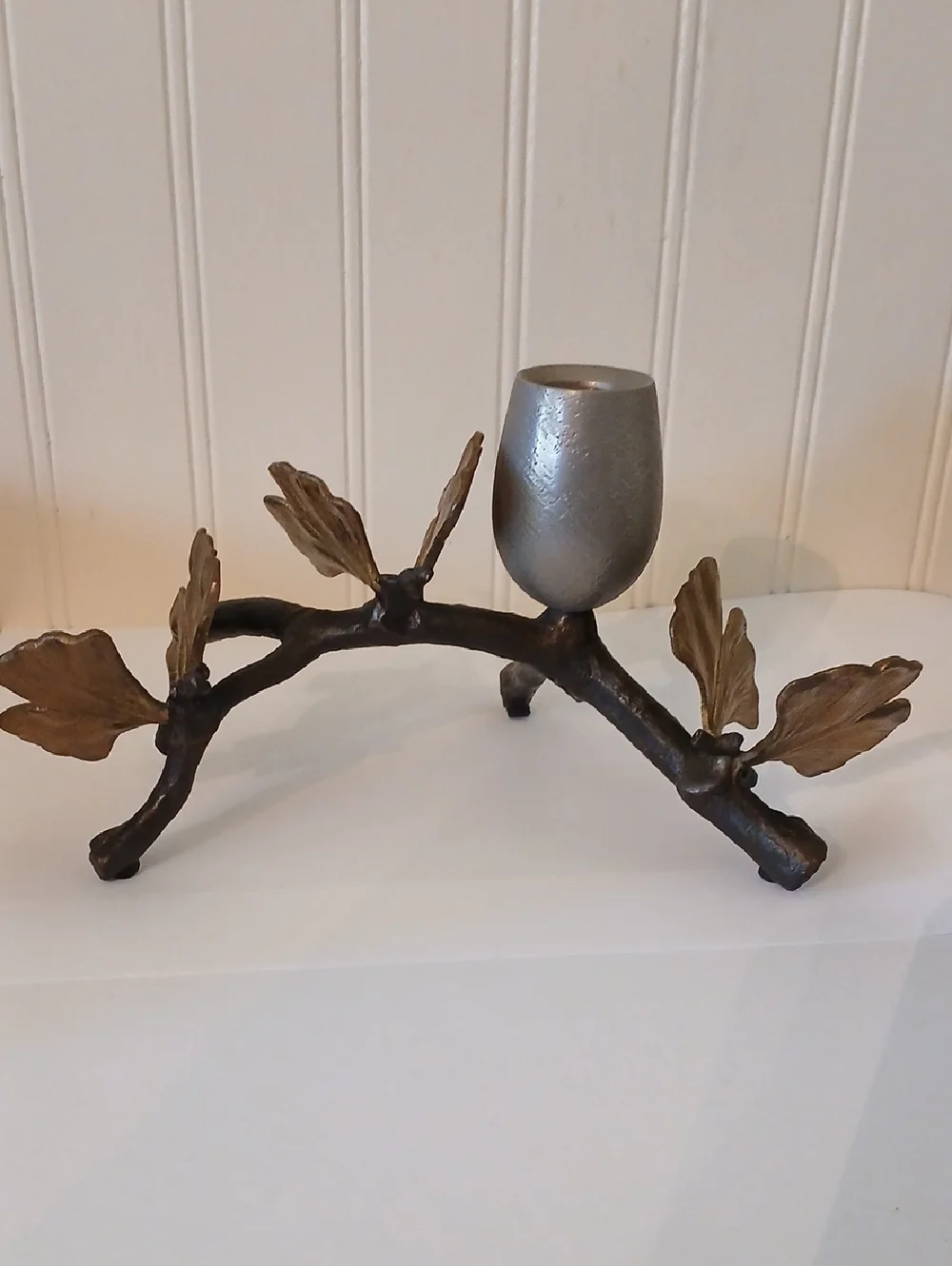 Micheal Aram Butterfly  Ginkgo Branches Butterfly Candleholder Brass Whimsy Art